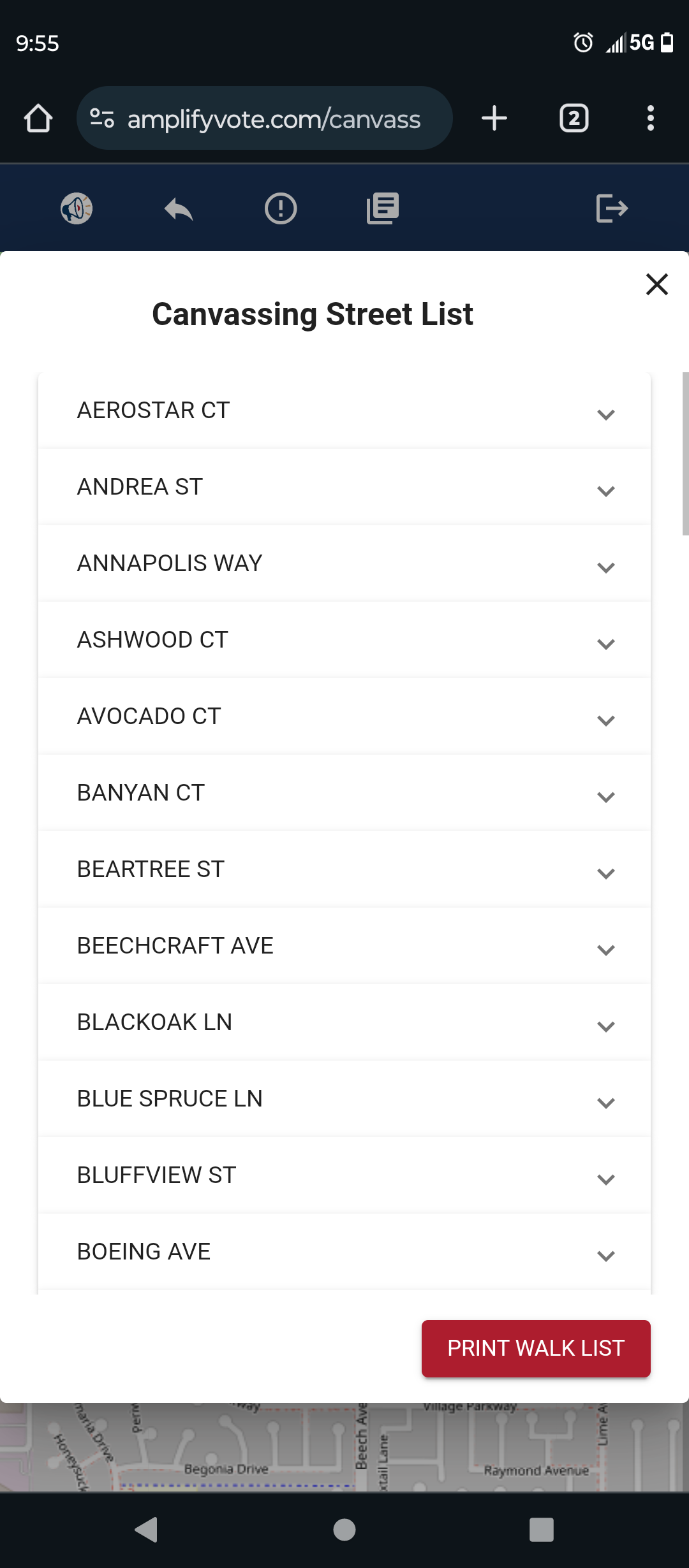 canvassing street list