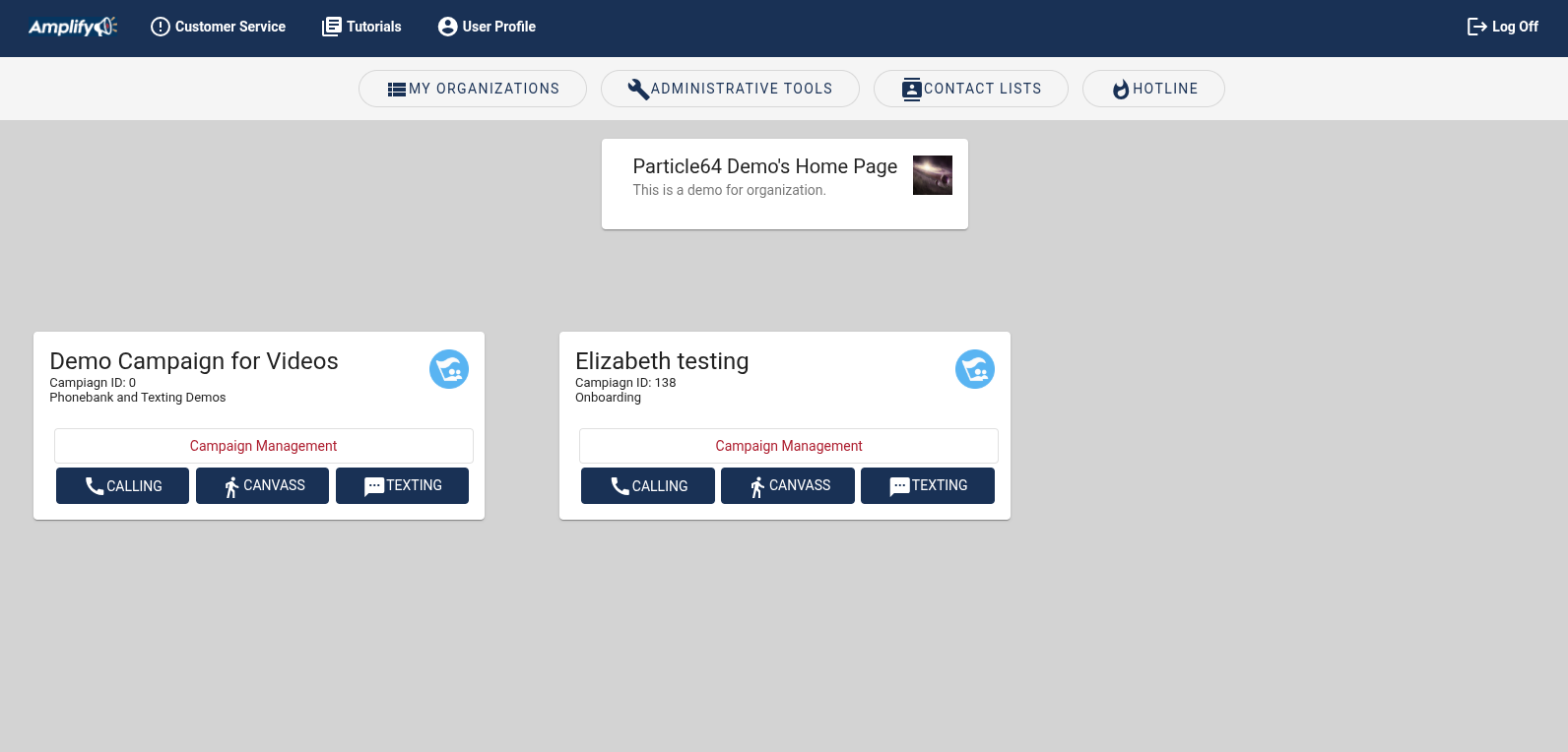 Amplify's Home page after logging in