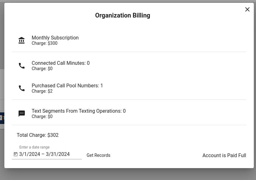 org billing invoice view