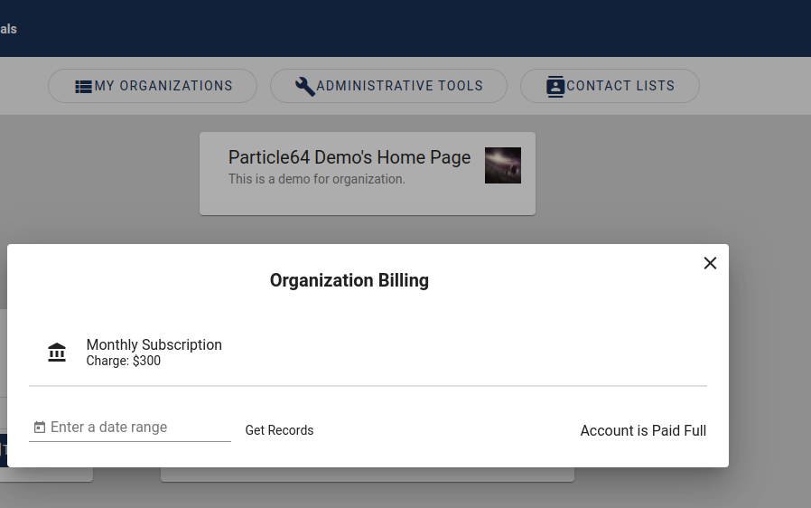 Organization Billing Date Range Selector