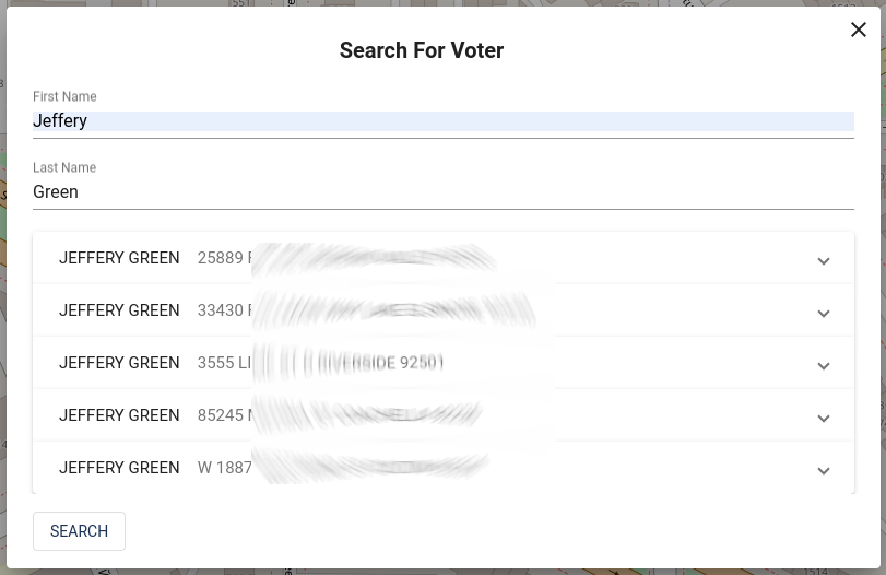 Voter serch results